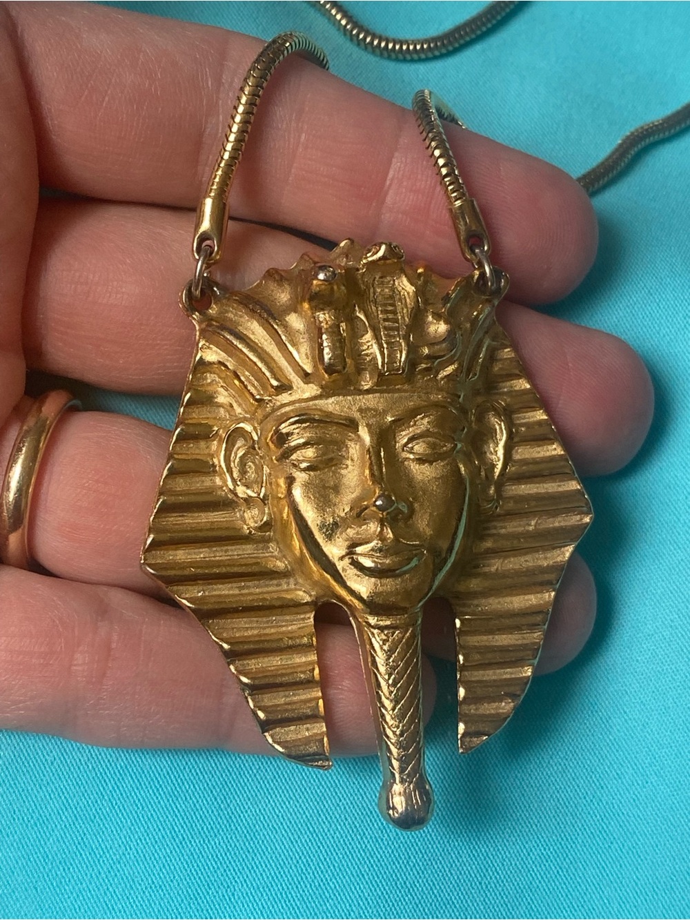 Vintage Napier Gold Toned Egyptian Revival Pharoah Pendant Necklace